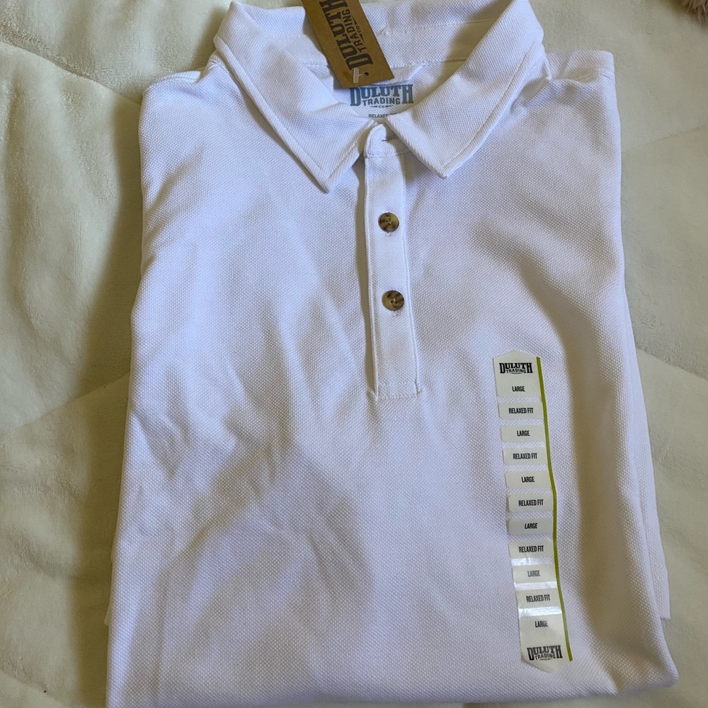 Duluth trading white polo shirt for men.